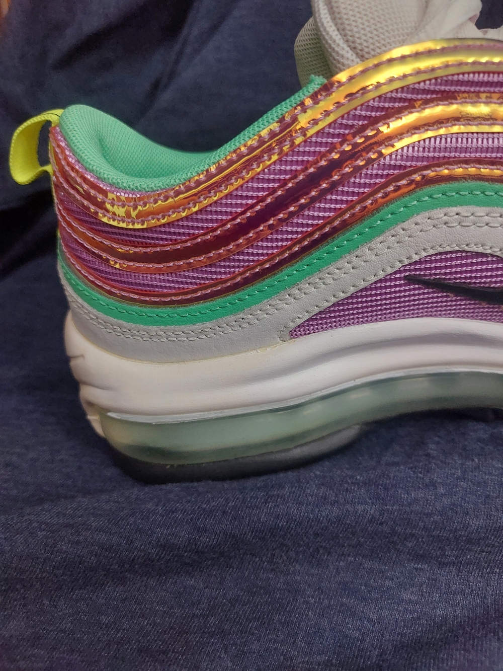 Nike Women’s Air Max 97 — Purple/Pink & Green Metallic Running Shoes Sz 8 - Picture 13 of 16